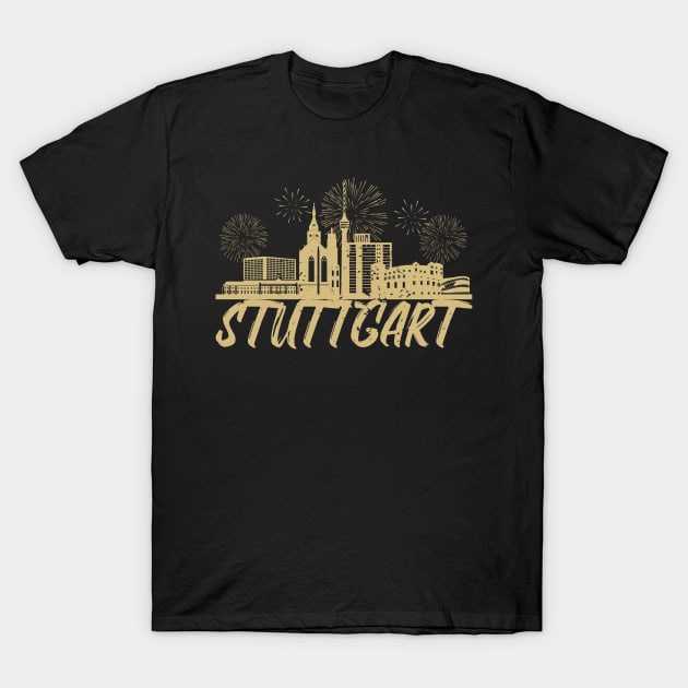 Stuttgart Skyline, Stuttgart New Year T-Shirt by A-Buddies